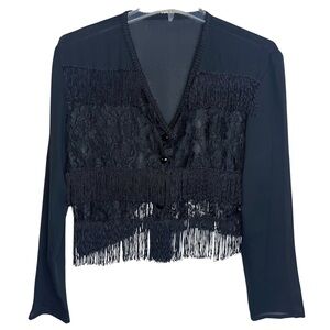 Vintage Fire Los Angeles V-neck Fringed Lace Button Front Cardigan Top Size Med